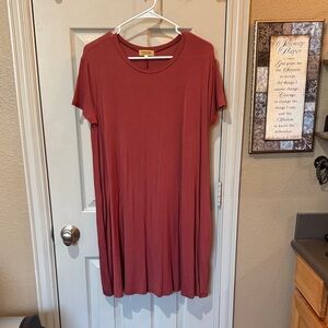 Soft Rust Short-Sleeve Swing Dress